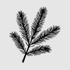 Naklejka premium Happy New Year, Merry Christmas. Black and white fir tree with snowflake, toys. Material for designer. Cartoon style. Isolated object. Vector illustration