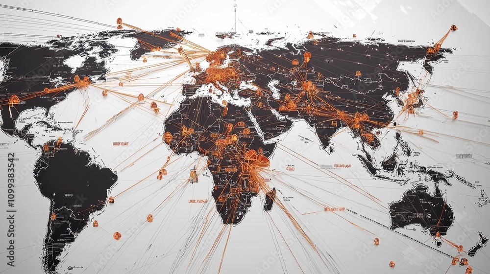 Poster global network connections and data visualization map