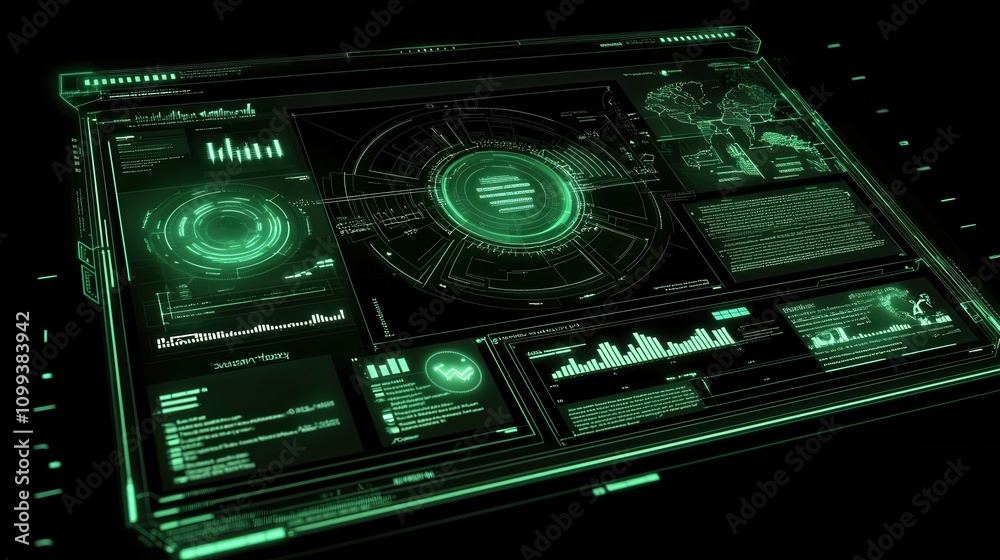 Poster futuristic green user interface display with data insights