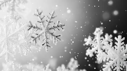 Obraz premium Delicate snowflakes falling gracefully in a winter wonderland atmosphere