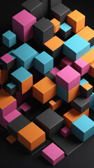 Obraz premium Geometric 3D cube, each square side filled with a unique, colorful pattern, blending vivid colors and shapes in a striking illustration. 