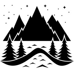 Obraz premium mountain landscape - mountains, river, pine trees