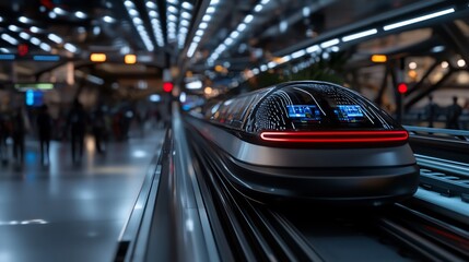 Fototapeta premium Futuristic Maglev train arriving at a modern station.