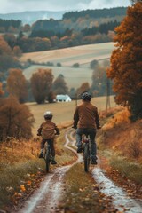 peaceful ride on country roads: parent and child enjoying the beauty of nature