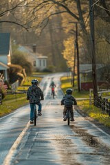 two children on a bicycle ride along the road