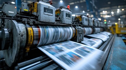 Industrial Printing Press Machine Producing Newspapers