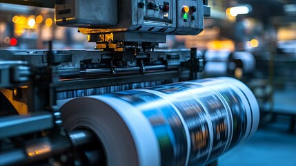 Industrial Printing Press Producing Rolled Paper Products