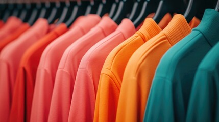 Obraz premium Colorful vibrant fashion retail display showcasing a variety of ethical clothing brands and labels promoting fair trade practices and fair worker wages