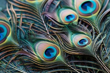 Obraz premium Vibrant Peacock Feathers Iridescent Blues, Greens, and Browns