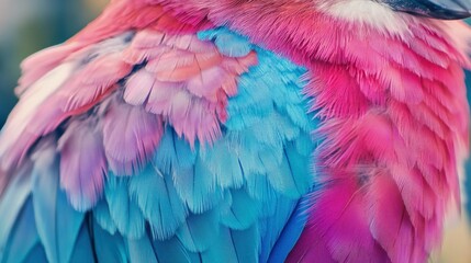 Obraz premium Close-up of a vibrant lilac-breasted roller bird, bright turquoise and pink feathers shining
