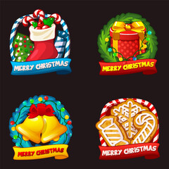 Set of Merry Christmas icons for your design greeting cards, stickers, sites or 2D games. Vector stickers or signs