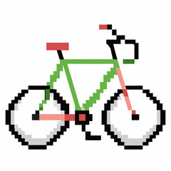 Fototapeta premium Pixelated Bicycle Icon Retro Style Digital Art of a Bike in Red, Green, and Black Colors