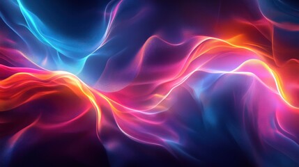 Obraz premium Abstract background with flowing neon blue and orange light on a dark background.