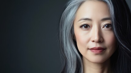 Naklejka premium Portrait of stunning Asian woman with youthful and aged contrast, serene grace