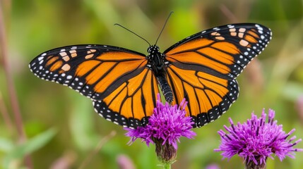 Obraz premium Monarch Butterfly Resting on Purple Flower