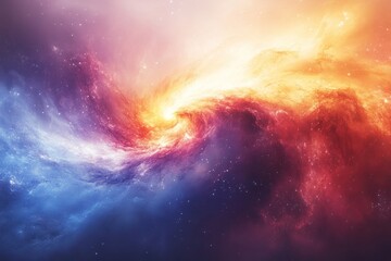 Fototapeta premium A swirling nebula with vibrant colors of blue, red, and orange against a dark starry background.