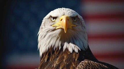 Obraz premium Majestic Bald Eagle Before American Flag