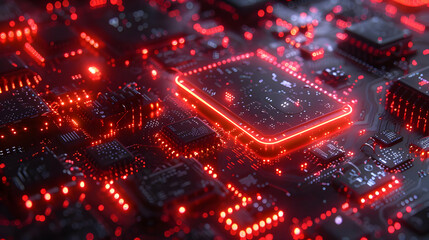 Obraz premium Red Glow 3D Circuit Board Illustration