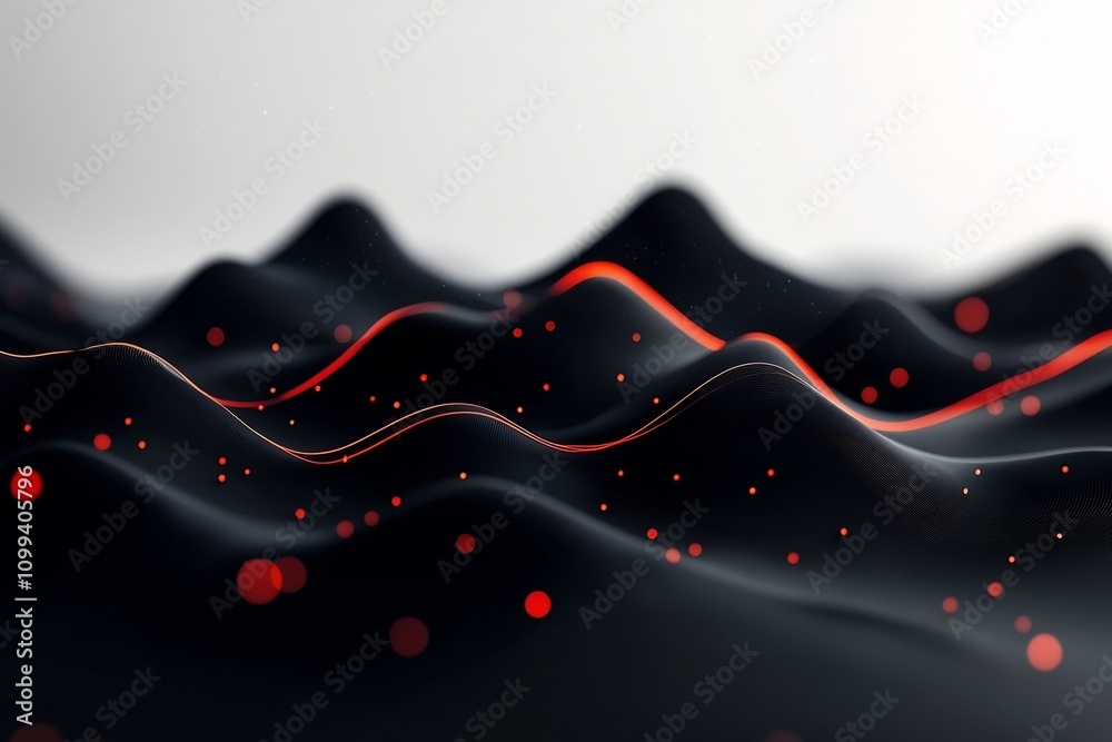Poster dramatic and captivating abstract landscape featuring a dark background with mesmerizing red dots an