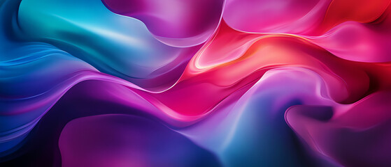 Fototapeta premium Bold liquid forms in vibrant magenta and teal, glowing with radiant light