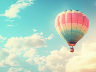 Fototapeta premium A colorful hot air balloon flying high in the sky.