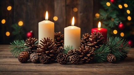 Christmas scene with candles and pine