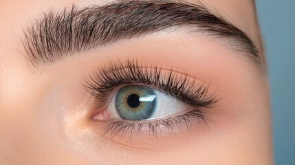 Obraz premium Close-Up of Beautifully Enhanced Blue Eye with Long Lashes and Brow