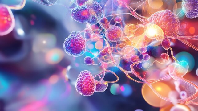 An artistic representation of the human endocrine system with illuminated glands and dynamic hormone pathways against a vibrant, abstract background, Creative style