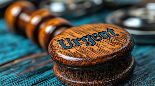 Urgent business stamp action office workspace product photography close-up professional concept for timely communication