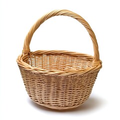 Empty Wicker Basket Isolated on White.
