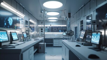 A wellstocked laboratory featuring numerous bottles on the counters and shelves