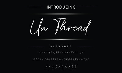 Obraz premium Hand drawn vector alphabet. Modern monoline signature script font. Elegant Signature Font. Best Alphabet Beautiful Calligraphy Signature Font lettering