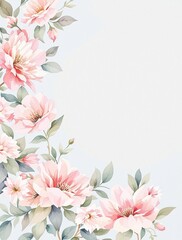 Fototapeta premium Delicate watercolor floral pattern with soft pink petals and greenery, set against a pale blue background , natural beauty, serene landscape, pastel flowers, gentle hues, soft colors.
