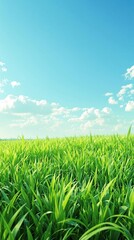 Obraz premium Lush green grass swaying gently in the spring breeze, nature scenery, blooming flowers, fresh spring green grass, outdoor landscape