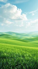 Obraz premium Lush green grass with gentle hills and soft shadows, foliage, natural, green, blades