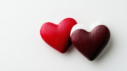 Fototapeta premium Two hearts are shown, one red and one white. The red heart is on the left and the white heart is on the right