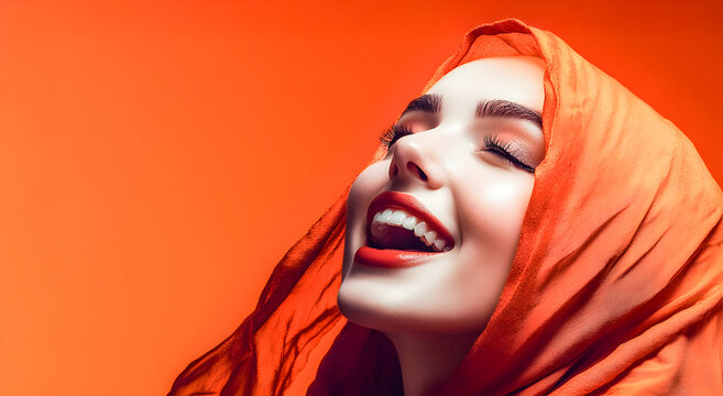 Radiant Woman Smiling in Orange Hi-jab