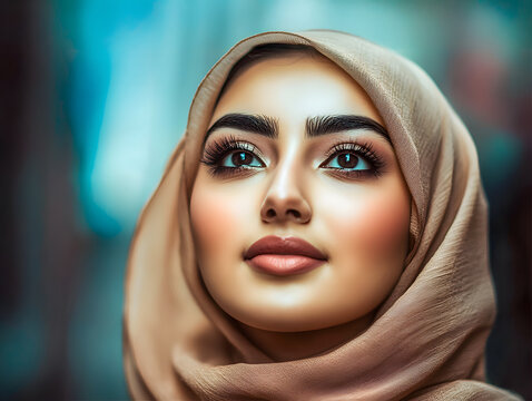 Graceful Woman in Beige Hi-jab