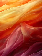 Abstract Draped Fabric in Warm Hues Orange, Red, and Burgundy.