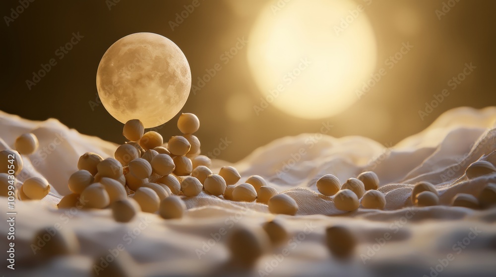 Poster Longan seeds arranged to form a full moon nature scene artistic composition tranquil environment close-up view creativity unleashed