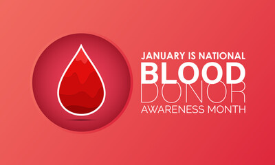 Fototapeta premium Vector graphic of National Blood Donor Month poster design illustration. Blood Bag, Dropper, red cells red Realistic Ribbon. Banner poster, flyer and background design template. Eps 10.