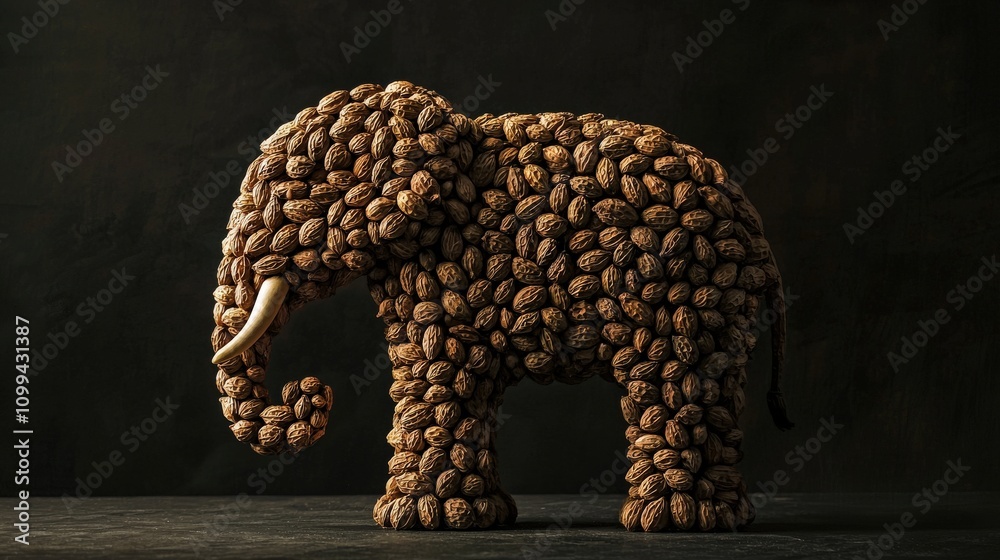 Aufkleber tamarind seeds formed into an intricate elephant shape artistic display dark background creative per