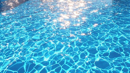 Obraz premium Ripples in blue pool water with sunlight shining through the surface, shine, serene, water, reflections