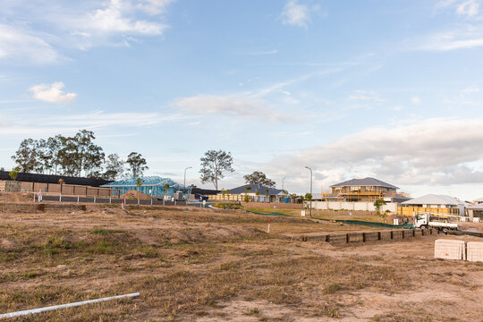 empty blocks of land ready for houses to be built at a new housing estate near Brisbane