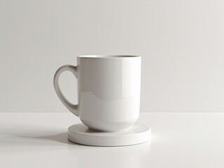 Obraz premium Simple ceramic cup with white coating and handle, displayed upright on plain background for product or branding design, suitable for mockup design