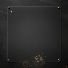 Obraz premium Metal plate on a dark brushed metallic background with visible scratches and wear marks, conveying a sense of age and history, machinery, manufacturing