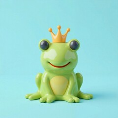 Fototapeta premium The image features a cartoonish frog with a glossy, smooth texture, sitting against a plain light blue background.