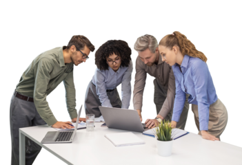 Startup business team on meeting working on laptops on a transparent background