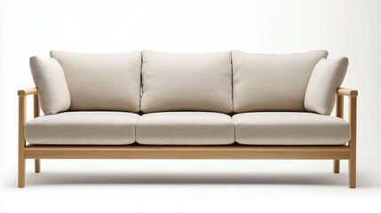 Fototapeta premium Scandinavian Design Sofa with Light Wood Structure and Cozy Cushions