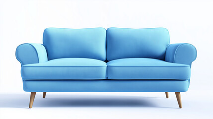 Fototapeta premium Cheerful Two-Seater Sofa Featuring Sky-Blue Fabric and Soft Cushions